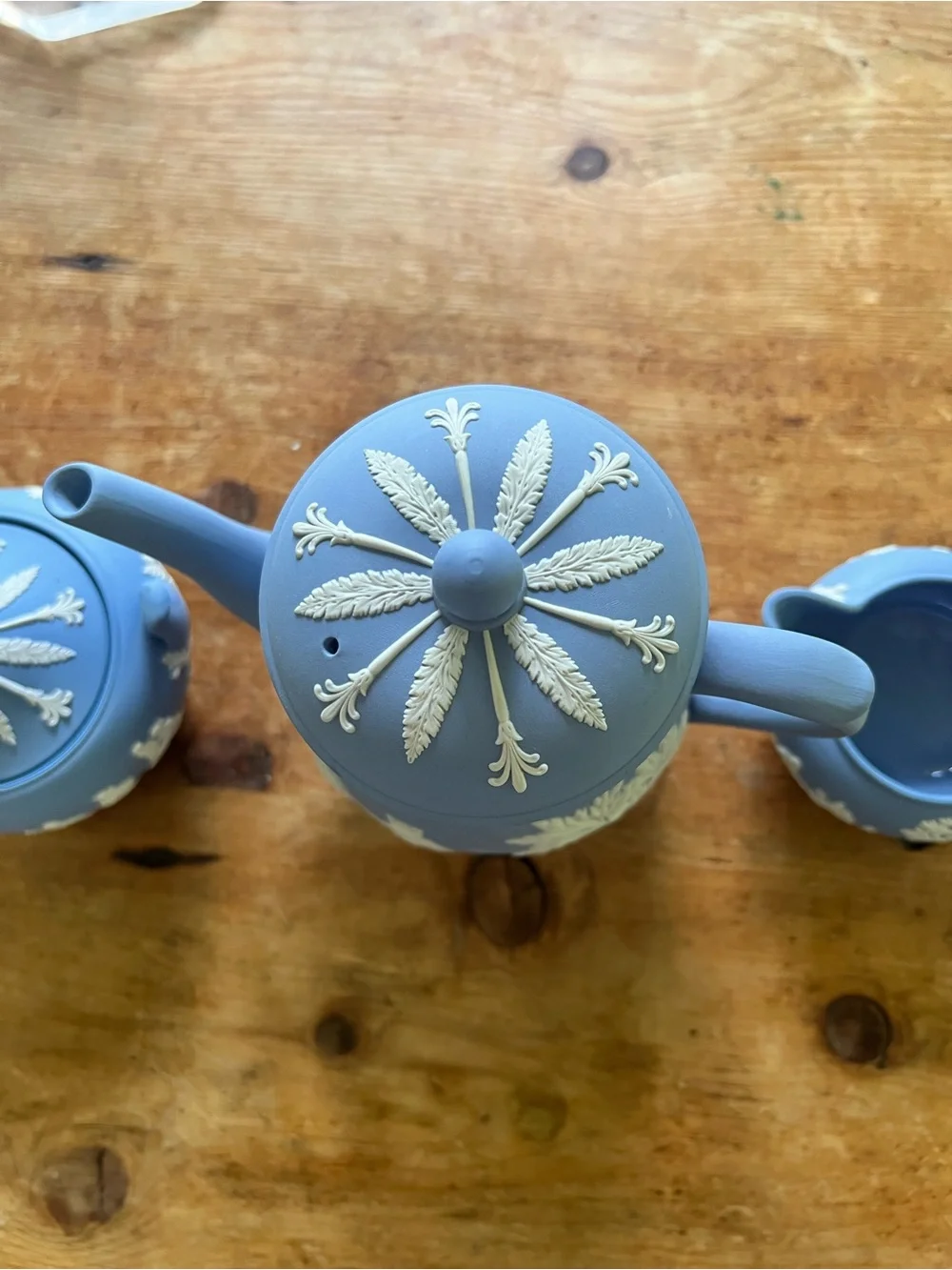 Iconic Wedgwood Blue Jasperware 3 Piece Coffee Service set Pristine Condition